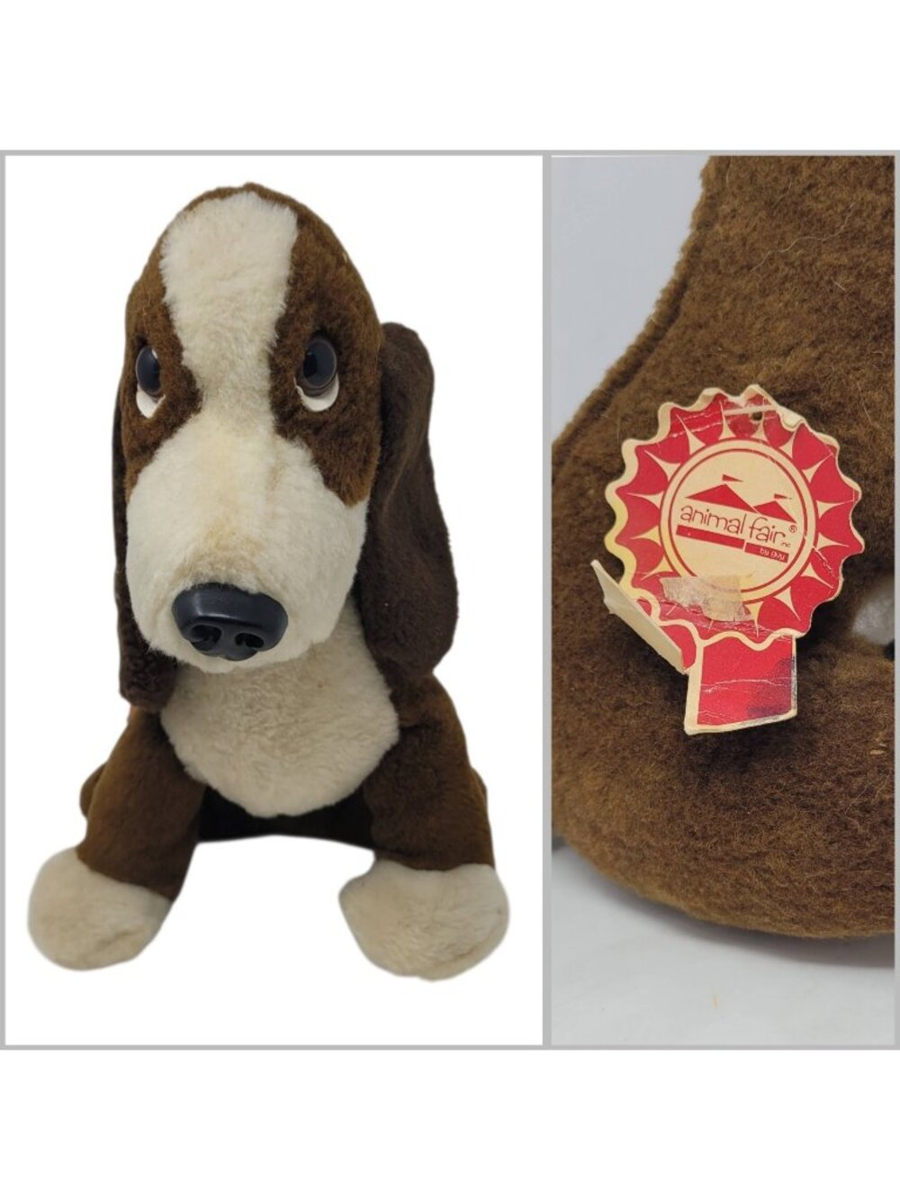Vintage 70s Animal Fair Basset Hound 13" Realistic Plush Toy Dog Stuffed Animal